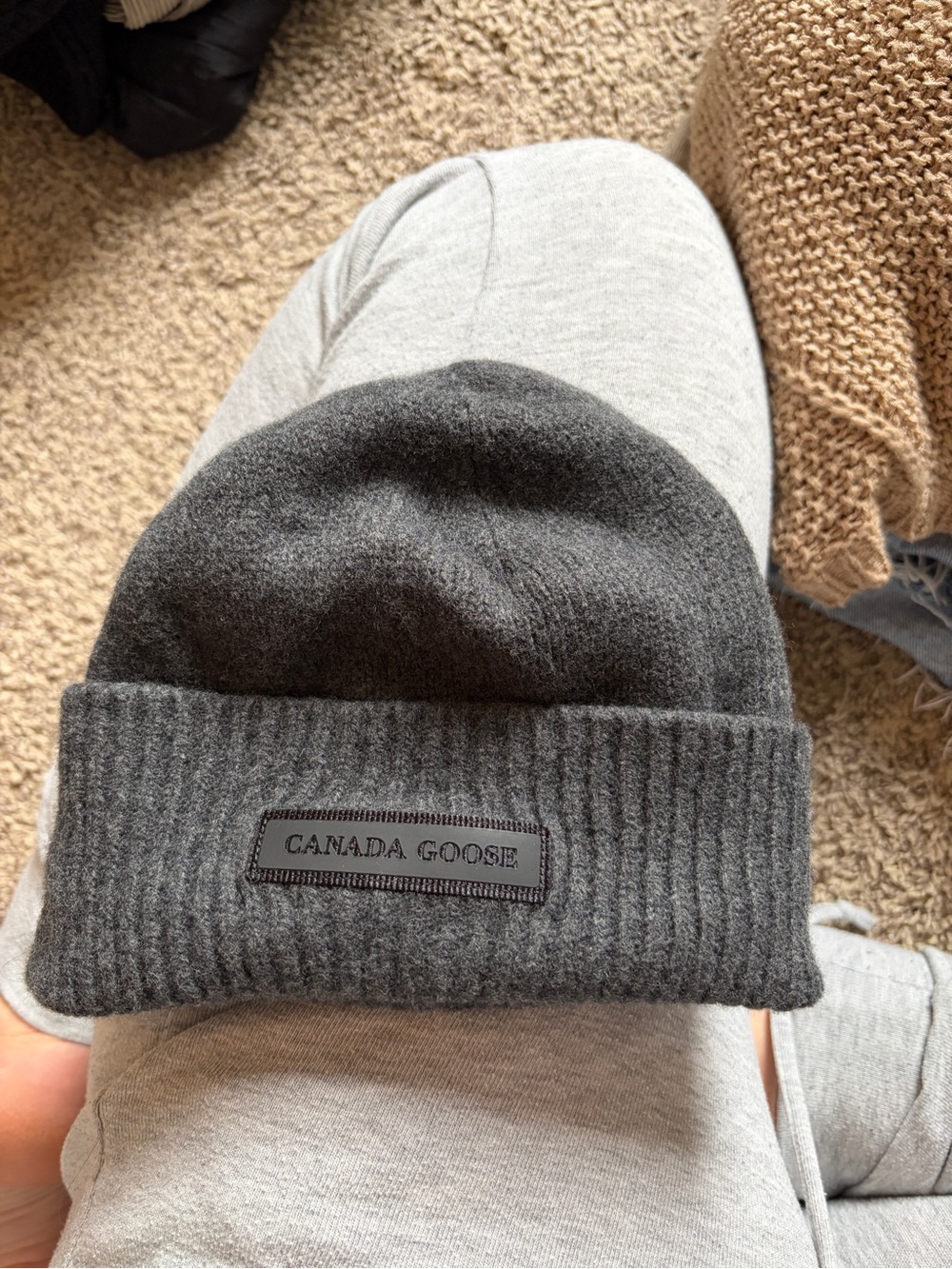 Canada Goose Dark Gray Ribbed Cuff Beanie
